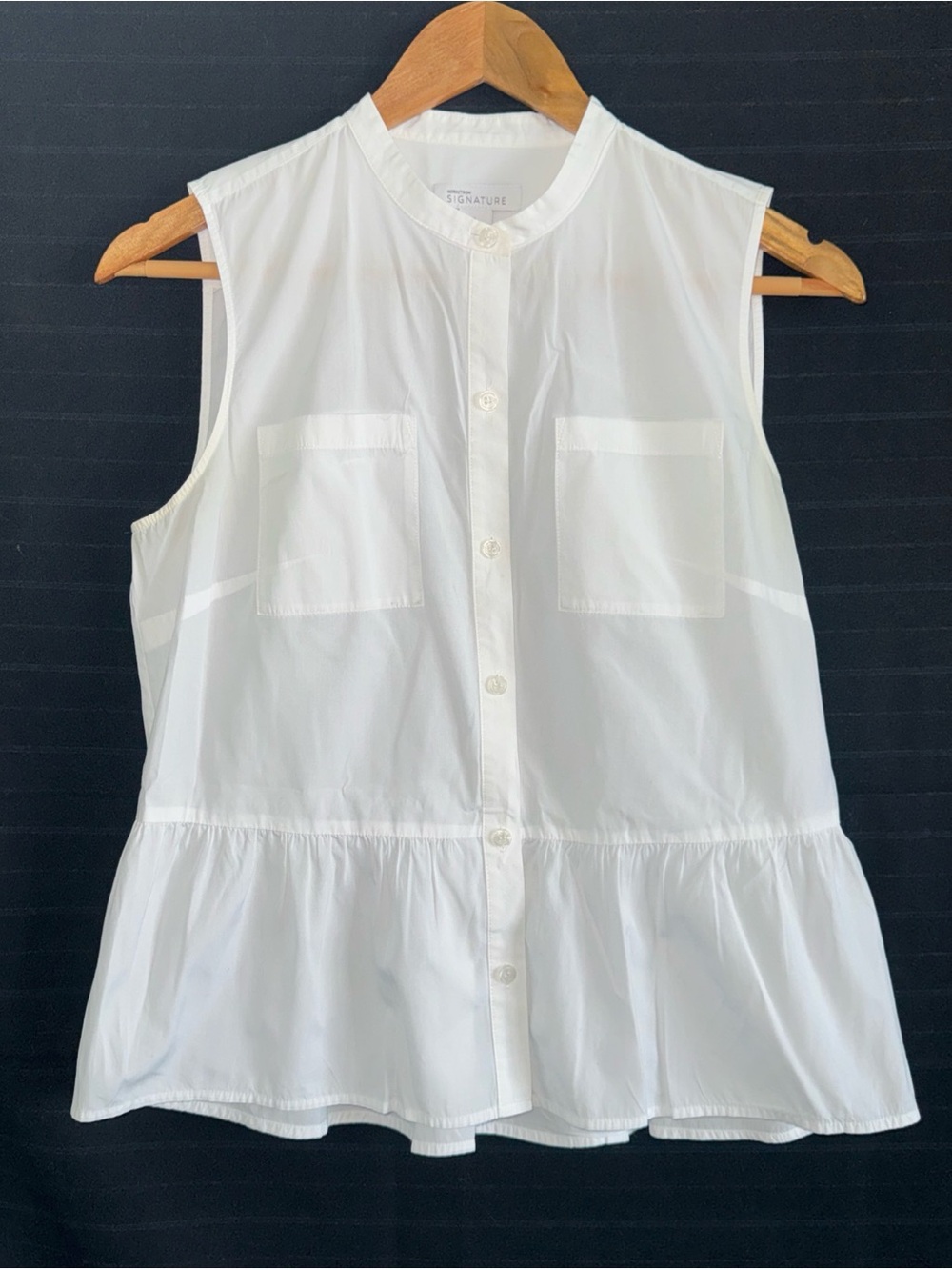 Nordstrom Signature White Sleeveless Button Front Top Shirt Ruffle Peplum S